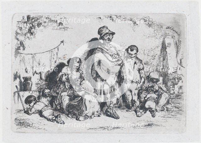 Plate 2: a group of people in the street, possibly beggars, from the series of customs and..., 1850. Creator: Francisco Lameyer Berenguer.
