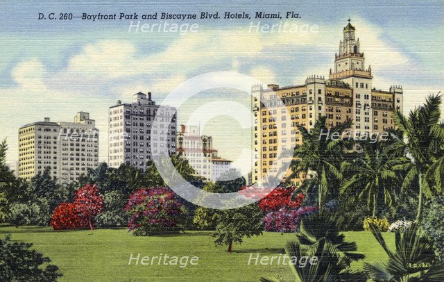 Bayfront Park and Biscayne Boulevard Hotels, Miami, Florida, 1946. Artist: Unknown