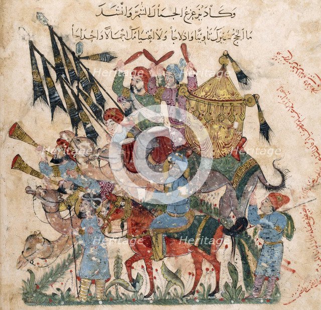 Caravan of pilgrims in Ramleh (from a manuscript of Maqâmât of al-Harîrî), 1237. Artist: Al-Wasiti, Yahya ibn Mahmud (active early 13th cen.)