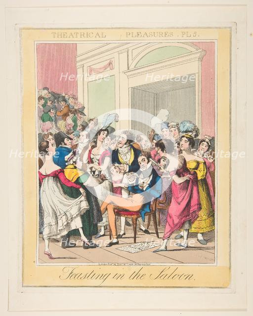 Theatrical Pleasures, Plate 5: Feasting in the Saloon, ca. 1835. Creator: Theodore Lane.