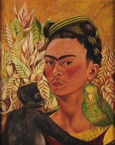Self-Portrait with Monkey and Parrot, 1942. Creator: Kahlo, Frida (1907-1954).