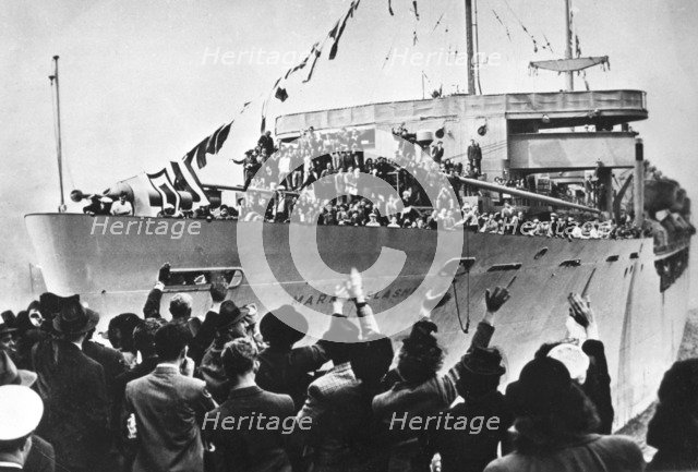 Arrival of SS Marine Flasher, New York, USA, 20  May 1946. Artist: Unknown