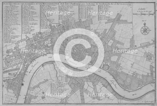 Map of the City of London, the River Thames, the City of Westminster and surrounding areas, 1700. Artist: C Inselin