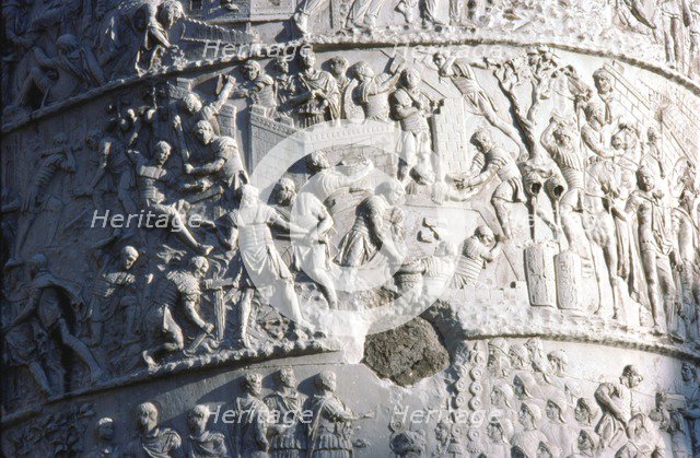 Roman soldiers building a fort in the Dacian campaign, Trajan's Column, Rome, c2nd century. Artist: Unknown.