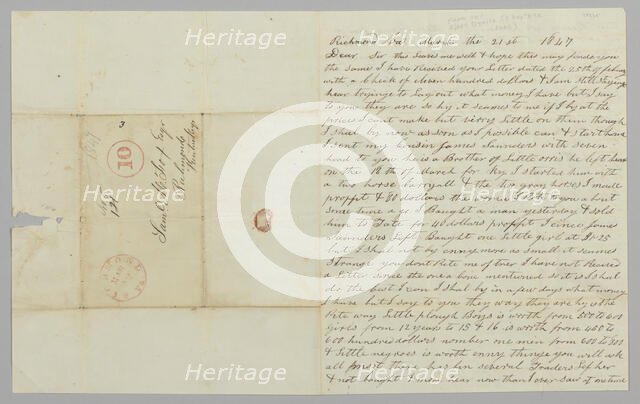 Letter to Samuel Fox from Giles Saunders regarding the slave trade, March 21, 1847. Creator: Giles Saunders.