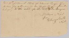 Payment receipt to Eliza Noel for "attendance on a negro woman named Janet", March 18, 1824. Creator: Unknown.