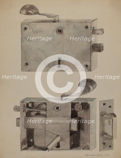 Wrought Iron Lock, 1936. Creator: J. Howard Iams.