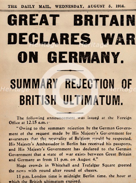 Britain declares war on Germany, 1914 (1935). Artist: Unknown.