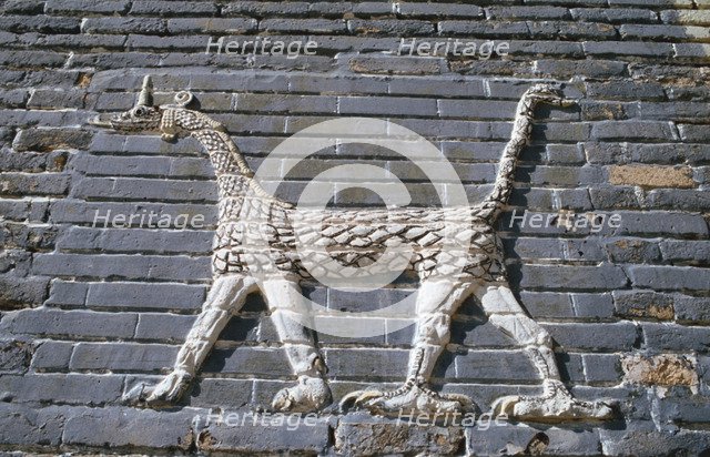 Dragon, glazed bricks, Ishtar Gate, Babylon, Iraq.