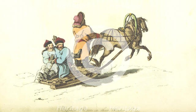 Russian Boors in their Winter Sledge, 1813.  Creator: Robert Ker Porter.