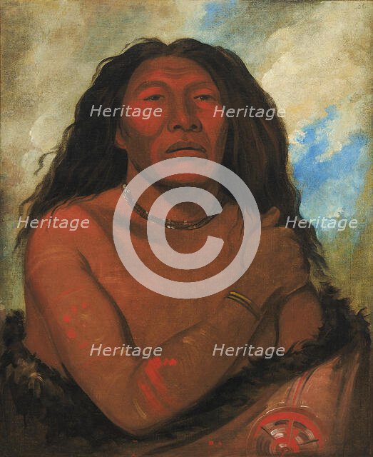 Duhk-gits-o-ó-see, Red Bear, a Distinguished Warrior, 1832. Creator: George Catlin.