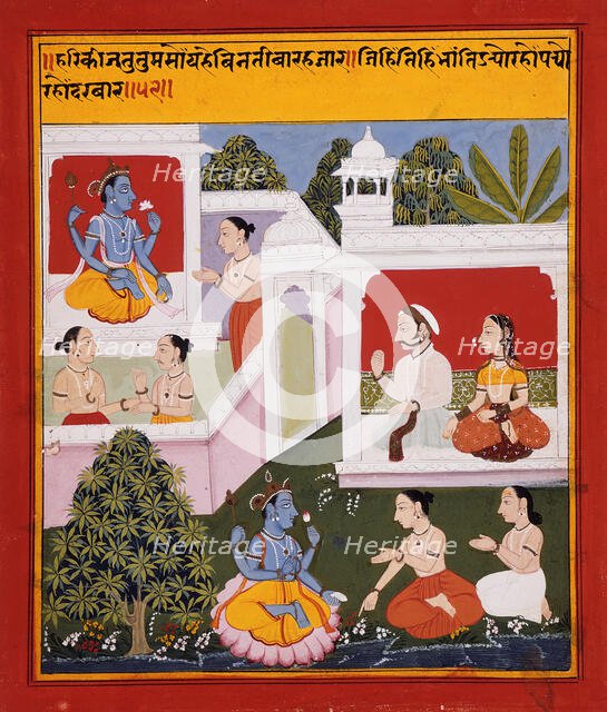 The Poet's Prayer to Krishna, Folio illustrating the Satsaiya of Biharilal, between 1719 and 1720. Creator: Unknown.