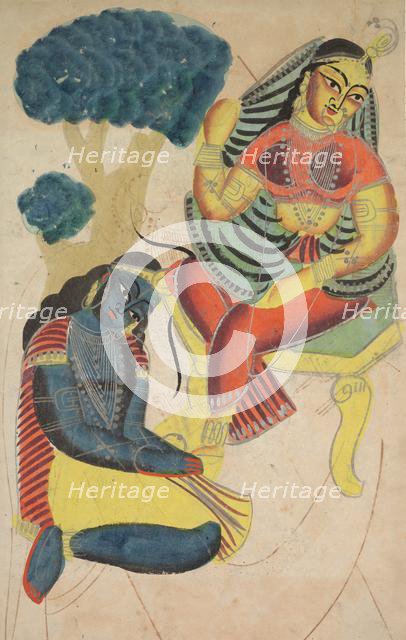 Krishna Stroking Radha's Feet, 1800s. Creator: Unknown.