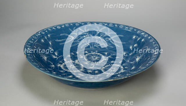 Dish with Chrysanthemums and Stylized Floral Scrolls, Ming dynasty (1368-1644), 15th century. Creator: Unknown.