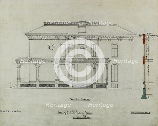 Joseph H. Lathrop House Addition, Elmhurst, Illinois, Elevation and Section, c. 1870. Creator: Bauer & Loebnitz.