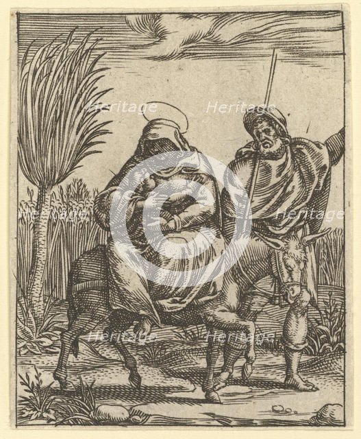 The Virgin of Sorrows: The Flight into Egypt; one of nine surrounding compartments from..., by 1575. Creator: Giorgio Ghisi.