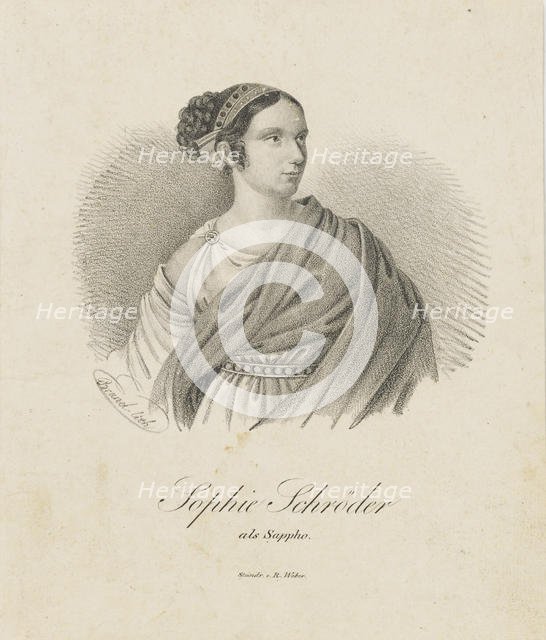 Portrait of the singer and actress Sophie Schröder (1781-1868) as Sappho , 1833. Creator: Anonymous.