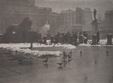 Winter's bite, Trafalgar Square, 1920s. Creator: Harry Moult.
