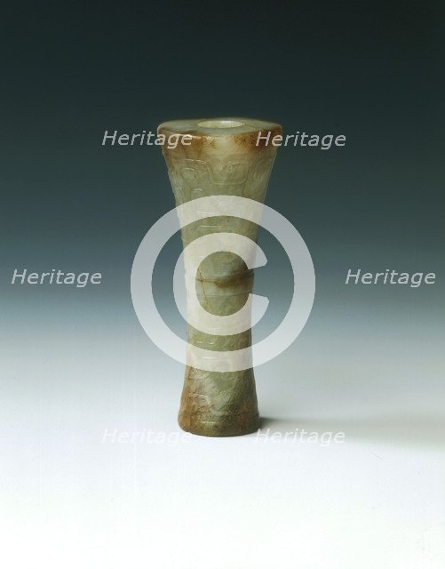 Waisted tubular jade bead with panchi decoration, Spring and Autumn period, China, 770 BC-475 BC. Artist: Unknown