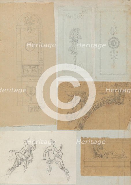 Page from a Scrapbook containing Drawings and Several Prints of Architecture, Int..., ca. 1800-1850. Creators: Workshop of Charles Percier, Workshop of Pierre François Léonard Fontaine.