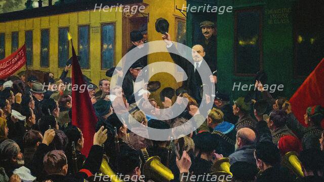 Lenin's Arrival at the Finland Station in Petrograd on April 16, 1917. Creator: Sokolov, Mikhail Georgiyevich (1875-1953).