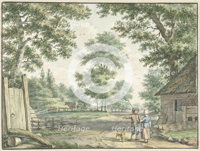 Landscape with two people near a farmhouse, 1750-1818. Creator: Izaak Schmidt.