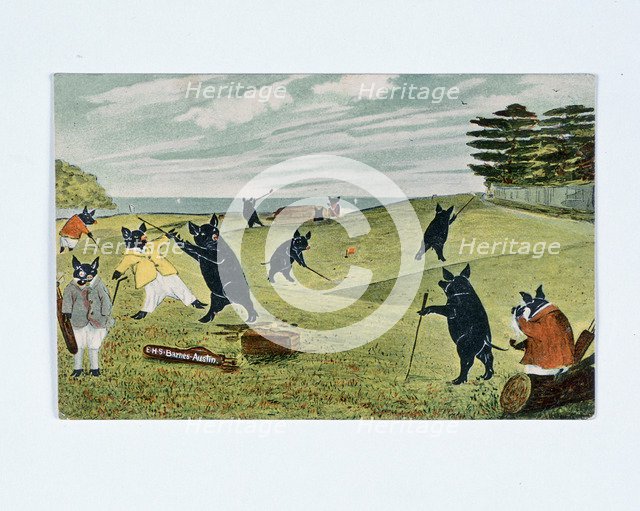 Golfing illustration, dogs on the golf course, c1930s.