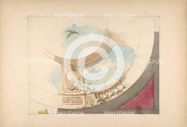 Design for a ceiling with trompe l'oeil balustrade and sky, second half 19th century. Creators: Jules-Edmond-Charles Lachaise, Eugène-Pierre Gourdet.
