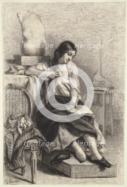 Model Reading in the Studio, c. 1849. Creator: Gustave Courbet.