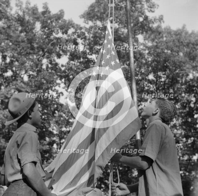Raising Old Glory at Camp Nathan Hale, Southfields, New York, 1943 Creator: Gordon Parks.