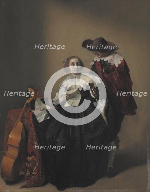 A Seated Woman with a Letter, a Gentleman Standing by Her;The Officer's Visit, 1632-1732. Creator: Willem Cornelisz Duyster.