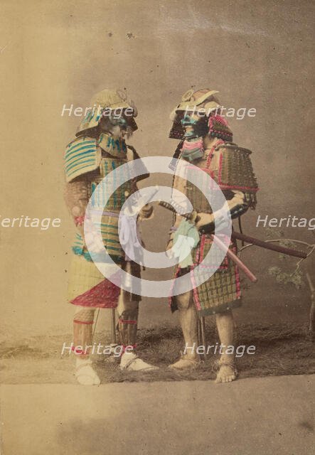 Two Japanese warriors in full dress costumes, 1868-1880. Creator: Felice Beato.