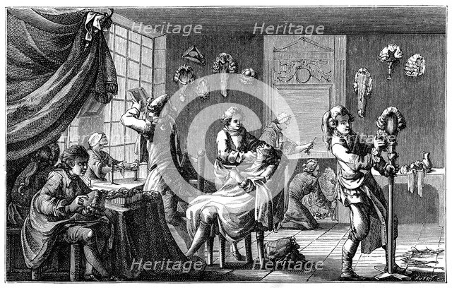 The Barber's Boutique, (1885).Artist: Charles Nicolas Cochin