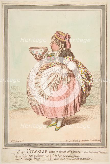 Enter Cowslip with a Bowl of Cream. - vide Brandenburg Theatricals, June 13, 1795. Creator: James Gillray.
