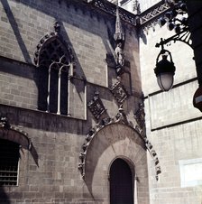 Detail of the primitive façade of the City Hall of de Barcelona, finished in 1402 under the direc…