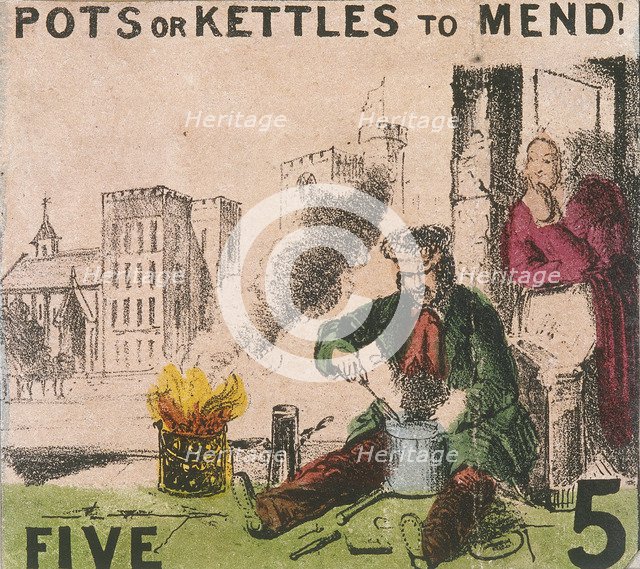 'Pots or Kettles to Mend!', Cries of London, c1840. Artist: TH Jones