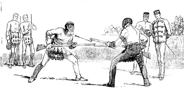 Sketches at the Royal Military Tournament...: bayonet fencing, 1890. Creator: Unknown.