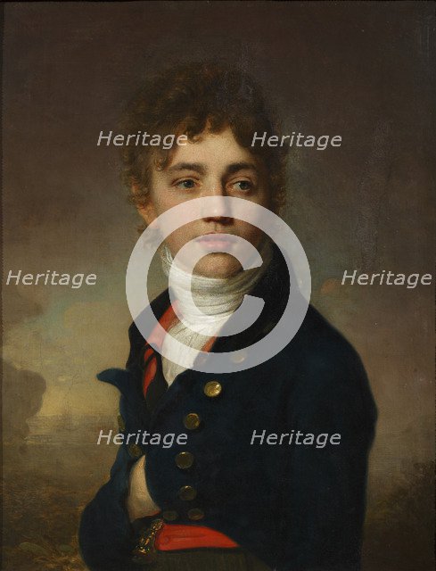 Portrait of a boy wearing a red waistcoat.