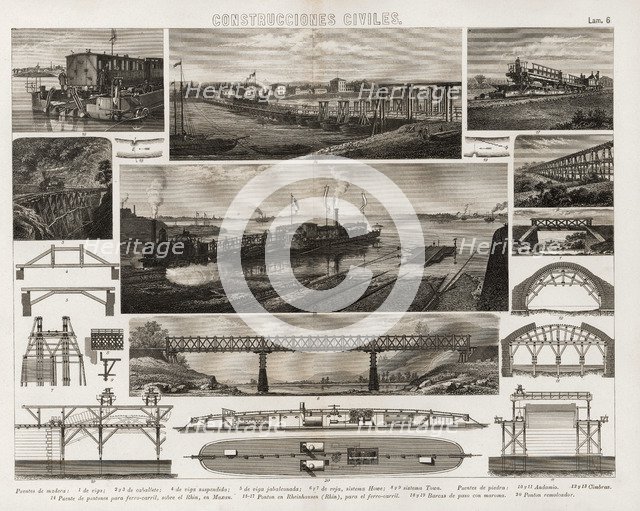 Several engravings of civil constructions for railway traffic, Madrid 1881.