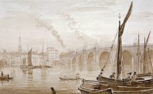 View of Blackfriars Bridge from the Surrey shore, with boats in the foreground, London, c1825. Artist: Luke Clennell