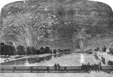 The Peace Commemoration - the Fireworks in Hyde-Park and the Green-Park, sketched from Kensington-Ga Creator: Unknown.