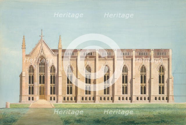 Design for the North Wing of the Library and Chapel Building at the University..., 1838-39. Creator: Alexander Jackson Davis.