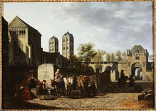 Public fountain and St. Gereon's Church in Cologne, c.1670. Creator: Gerrit Berckheyde.