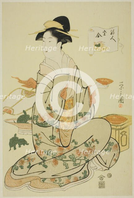 Jurojin, from the series "A Comparison of the Treasures of the Gods of Good Fortune..., c. 1795. Creator: Hosoda Eishi.