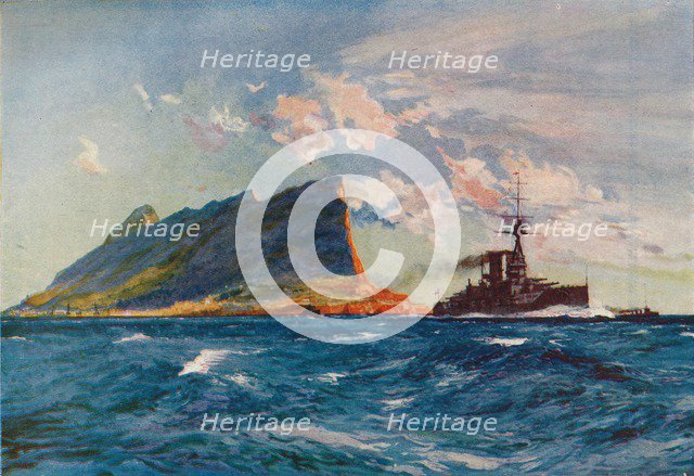 'The Queen Elizabeth off Gibraltar', c1918 (1919). Artist: Charles Dixon.
