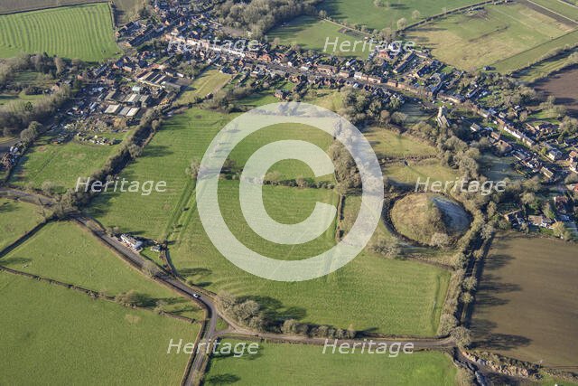 Earthwork remains of motte and bailey castle and ridge and furrow cultivation, Brinklow, Warks, 202 Creator: Damian Grady.