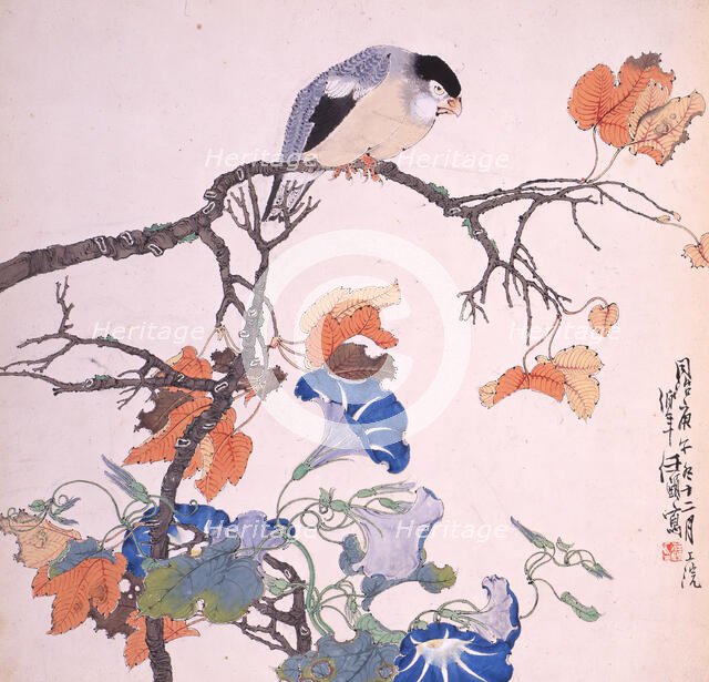 Bird and morning glories, 1867.  Creator: Ren Yi.