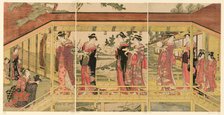 A procession of women holding shimadai decorations, c. 1789/1801. Creator: Utagawa Toyokuni I.