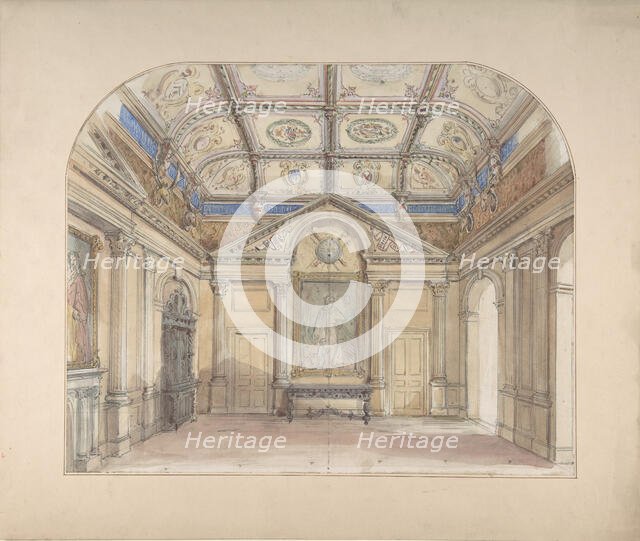 Interior with coffered ceiling and Corinthian order applied to walls, 19th century. Creator: John Gregory Crace.