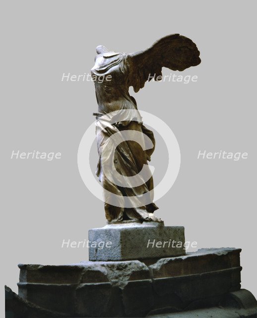 Winged Victory of Samothrace from 220-190 b.C, it represents a winged woman on a pedestal shaped …